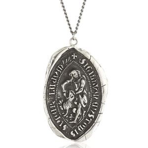 Pyrrha Sterling talisman medallion pendant St George & Dragon large antique wax